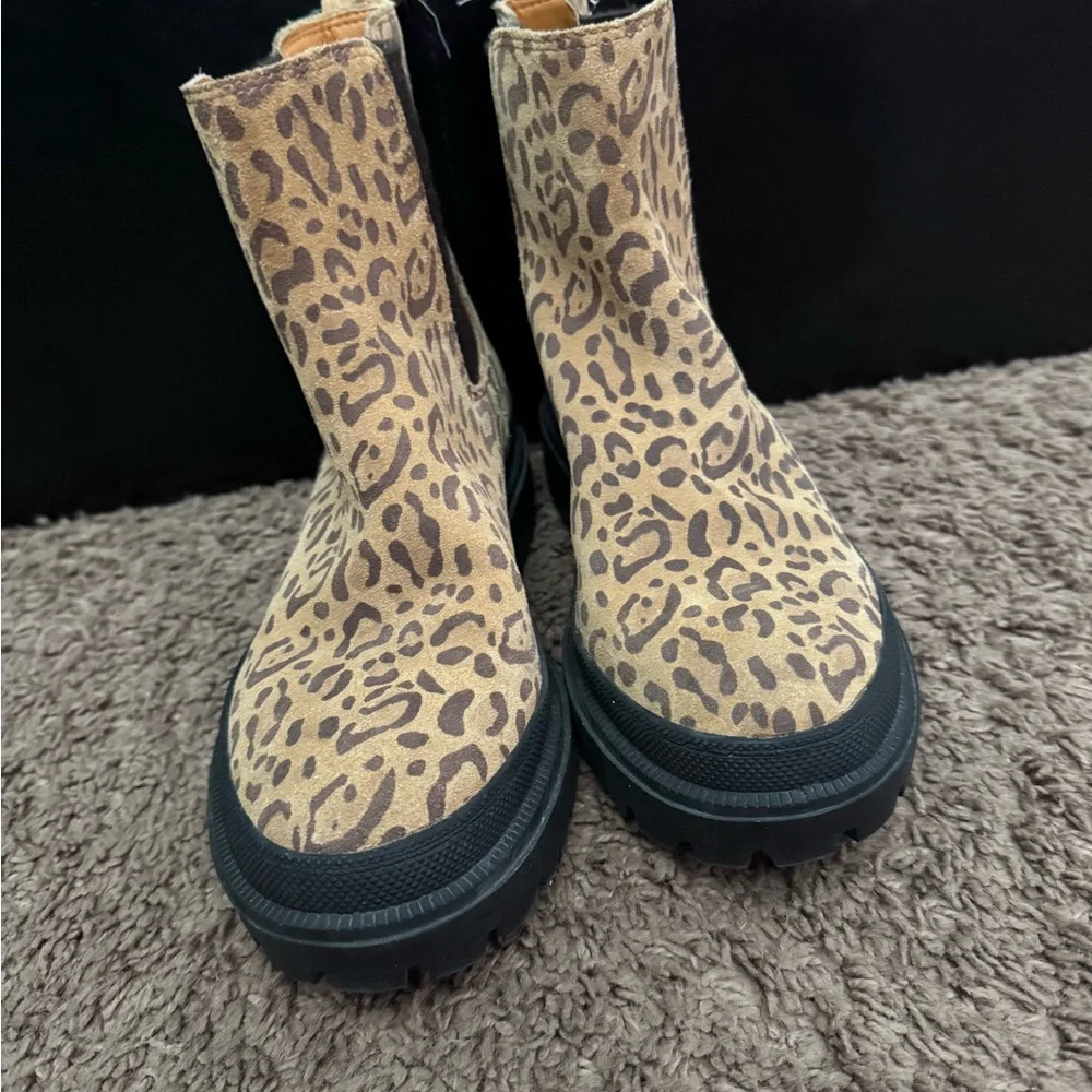 Lucky Brand Ellerey Javen Boots Booties Animal Print Wool Leather Suede 6 - Picture 3 of 9